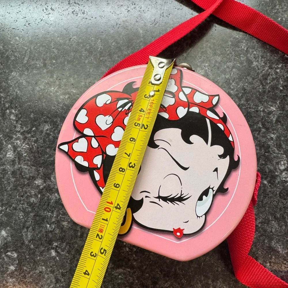 Vintage y2k Betty Boop Tin Purse Crossbody Bag Pink Red Heart Winking Face Metal